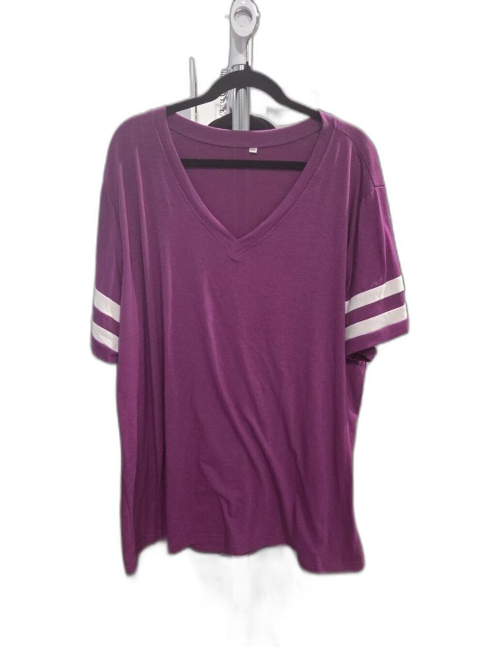 Purple Varsity Stripe V-Neck Oversized Tee 3X EUC